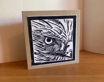 Original hand printed Lino cut greeting card. ‘Reintroduced; Red Kite’