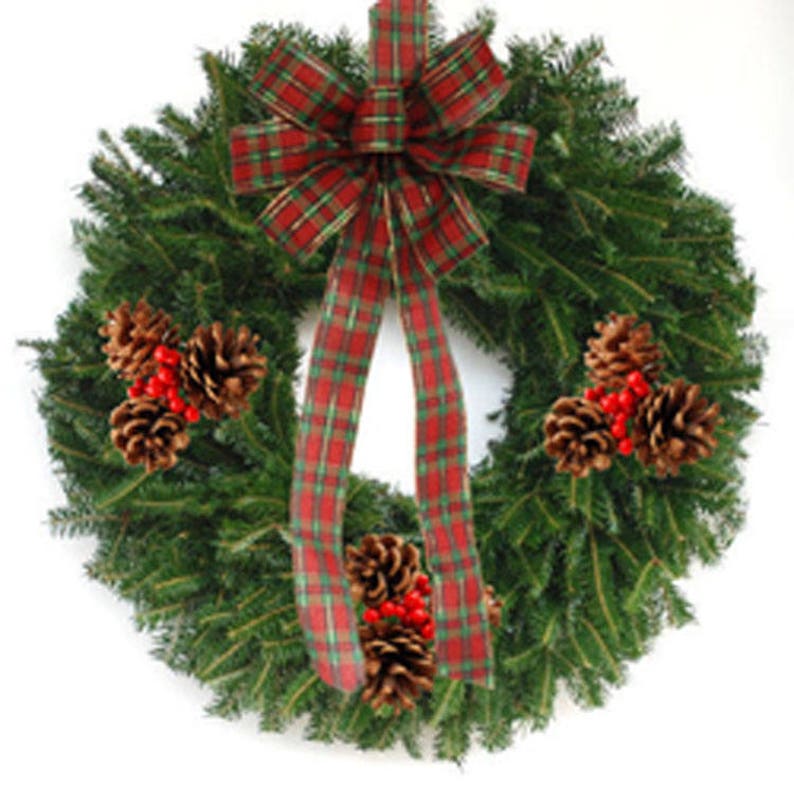 Fresh Live Fraser Fir Christmas Wreath With Montrose Plaid Bow Etsy