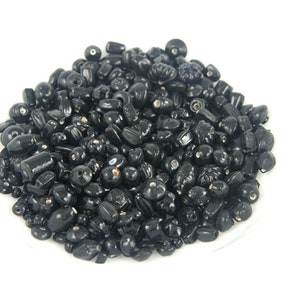 BP10 - Glass Bead Mix of Black Beads - Various Sizes and Shapes - Over 300 Beads