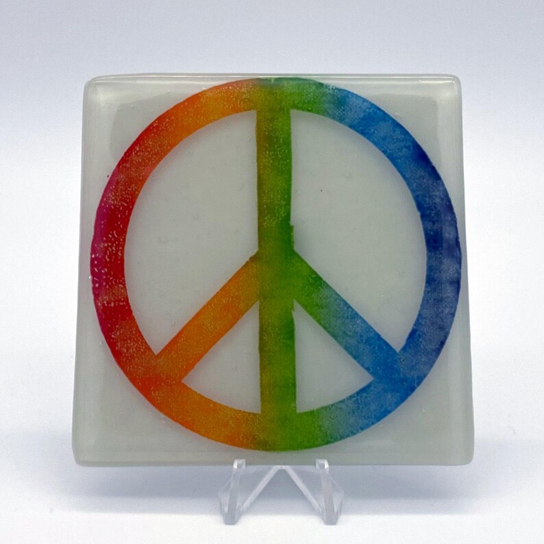Rainbow Peace Symbol Fused Glass Coaster - Thumbnail 3