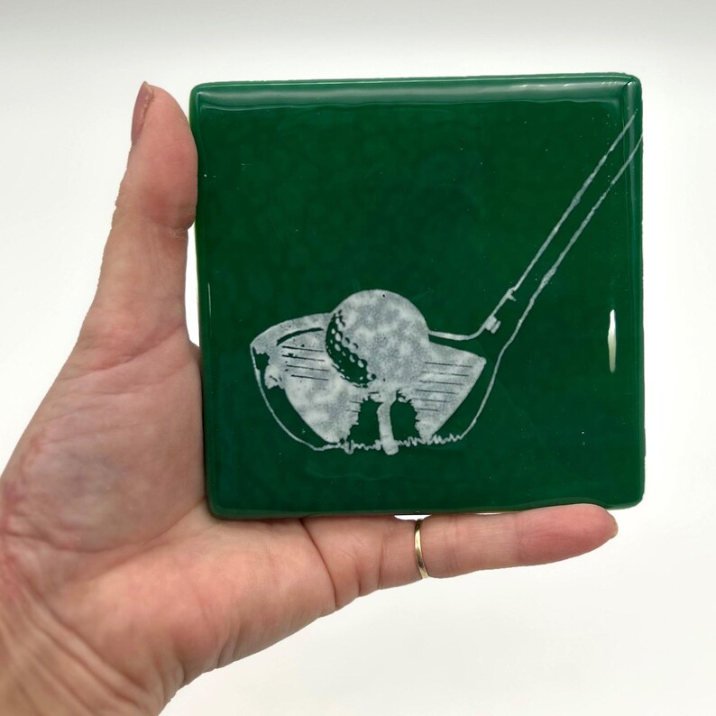 Golf Handmade Fused Glass 4" Single Coaster - Thumbnail 3