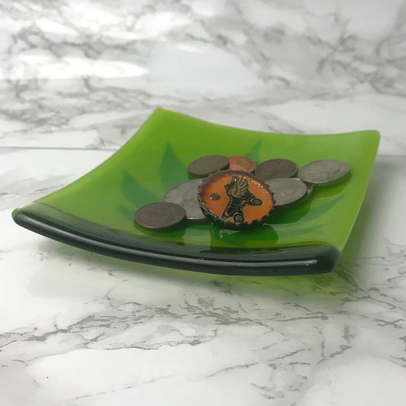 Pot Leaf Fused Glass Catch All Dish Coins And Keys Dish Etsy