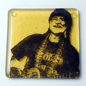 Willie Country Musician Fused Glass Coaster Guitar Activist Poet Outlaw Country