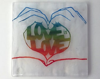 Love is Love Fused Glass Coaster, drink coaster, bar coaster, glassware