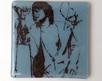 James Brown Fused Glass Coaster, Singer, Songwriter, Artist, Musician, Soul, R&B, 60's