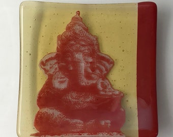 Ganesha Fused Glass Catch All Dish, Coins And Keys Dish