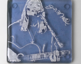 Joni Mitchell Fused Glass Coaster, Artist, Folk Singer, Woman, Woman Artist, Woman Singer, 60's, Help Me, Woodstock