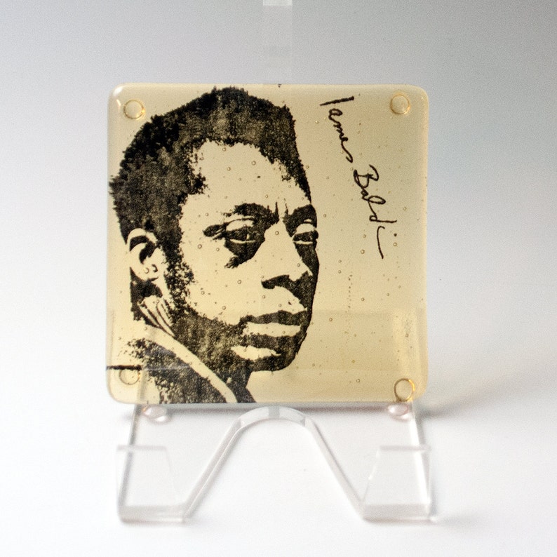 James Baldwin Fused Glass Coaster, Famous Author Coaster, Glass Drink Mat, Themed Bar Coasters, Cafe Decor, Bar Accessories image 3