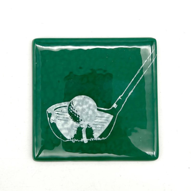 Golf Handmade Fused Glass 4" Single Coaster - Thumbnail 2