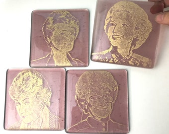 Golden Girls Fused Glass Coasters, Barware, Bar, Drink Coasters, Bea Arthur, Betty White, Rue McClanahan, Estelle Getty