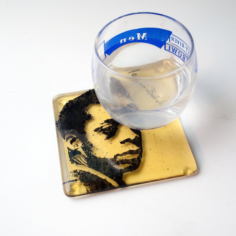 James Baldwin Fused Glass Coaster, Famous Author Coaster, Glass Drink Mat, Themed Bar Coasters, Cafe Decor, Bar Accessories image 2