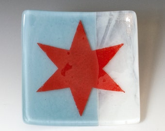 Greetings from Chicago Fused Glass Catch-all Dish | flag