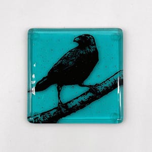 Birds 4" Fused Glass Bar Coasters | Crow