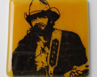 Merle Haggard Country Singer Songwriter Fused Glass Coaster Guitarist Bakersfield Sound Mama Tried