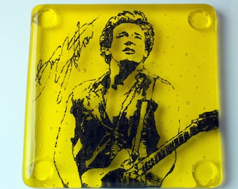 Bruce Springstein The Boss E Street Band Musician Fused Glass Coaster Music Singer Songwriter Guitar Guitarist