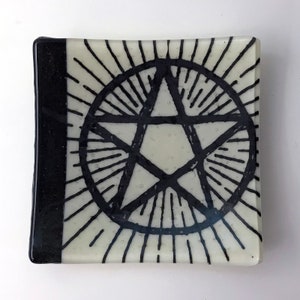 Pentagram Fused Glass Catch-All Dish, Witchy, Witch, Witchcraft, Voodoo, Occult, Cult, Sorcery, Magic, Supernatural, Goddess