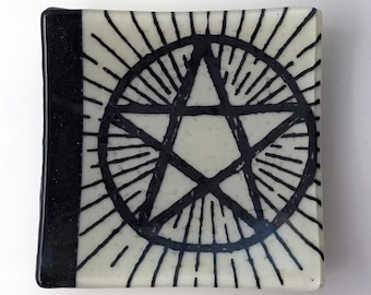 Pentagram Fused Glass Catch-All Dish, Witchy, Witch, Witchcraft, Voodoo, Occult, Cult, Sorcery, Magic, Supernatural, Goddess