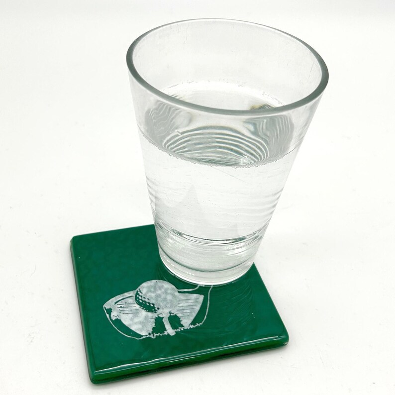 Golf Handmade Fused Glass 4" Single Coaster - Thumbnail 4
