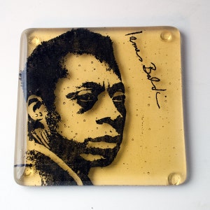 James Baldwin Fused Glass Coaster, Famous Author Coaster, Glass Drink Mat, Themed Bar Coasters, Cafe Decor, Bar Accessories image 1