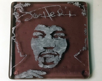 Jimi Hendrix Experience Musician Fused Glass Coaster, Music, Singer, Guitarist, Rock and Roll, Purple Haze