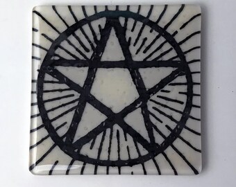 Pentagram Fused Glass Coaster, Witch, Witchy, occult, Goddess, Potions, Cult, Supernatural, Mystical, Sorcery, witchcraft, Voodoo