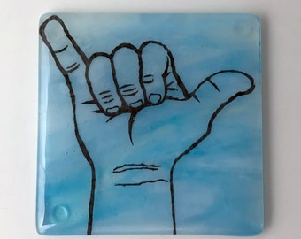 Shaka Fused Glass Coaster, drink coaster, bar coaster, glassware