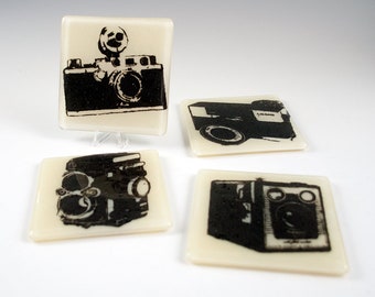Vintage Camera Coaster 4-pack, Coasters, set of 4, Leica, Rolleiflex, Lomo, Lomography, Brownie