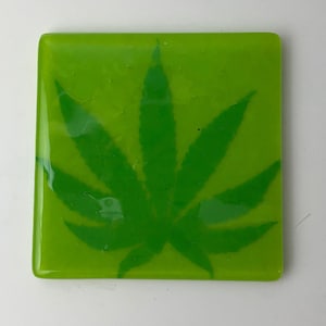 Pot Leaf Fused Glass Coaster, drink coaster, bar coaster, glassware