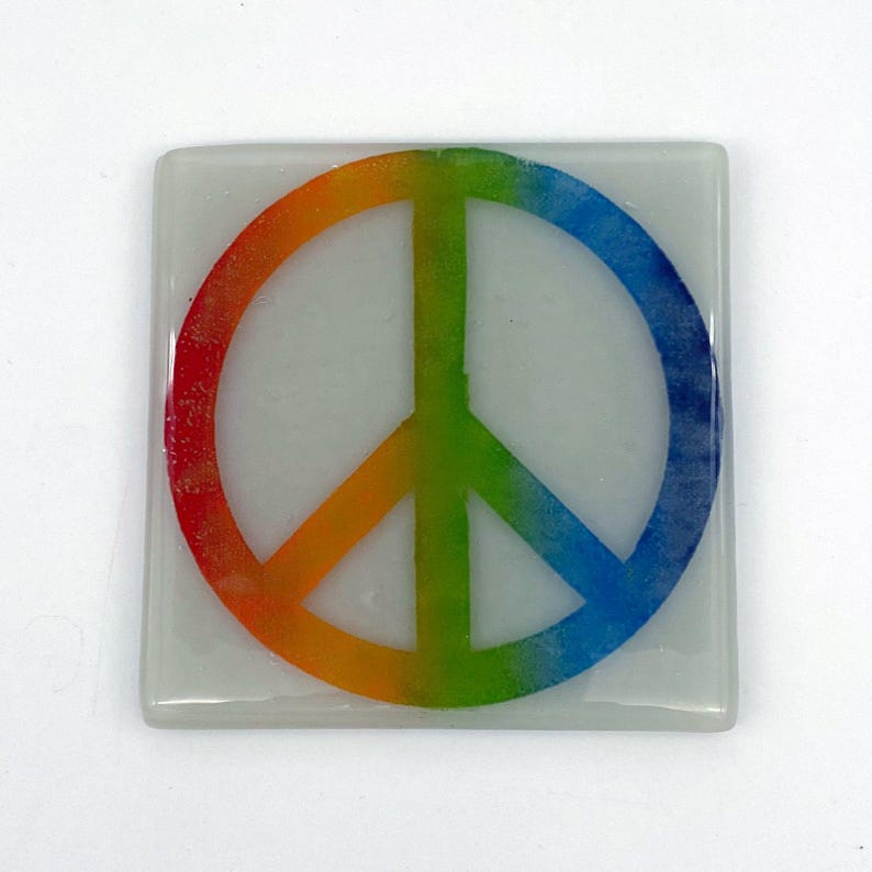 Rainbow Peace Symbol Fused Glass Coaster - Thumbnail 4