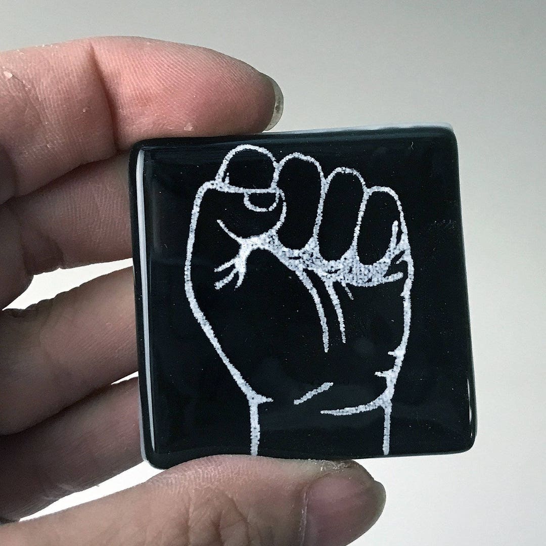 Resist Fist Fused Glass Charcoal Glass Etsy