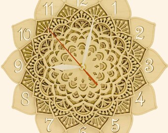 Mandala Lotus Style Wooden Wall Clock