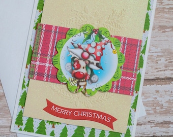Christmas Gnome Card, Winter Gnome Holiday Card, Unique Handmade Garden Gnome Greeting Card