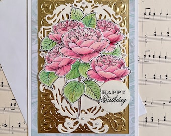 Luxury 3D Card Romantic Rose Birthday Floral Card, Gift for her, Happy Birthday Mom, Wife, Girlfriend