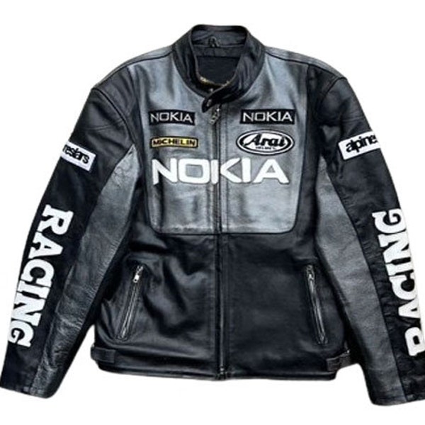Men's Handmade Rare Vintage Nokia Leather Racing Motorcycle Jacket - Cafe Racer Distressed Leather Jaccket - Birthday Gift for Him