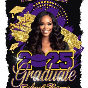 Diseño de graduación morado y dorado