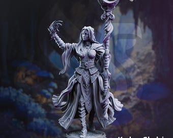 Kadna Glydrin | Female Drow Dark Elf Mage Cleric Wizard | 32mm / 28mm / 75mm | Ideal for Tabletop RPGs | Dungeons and Dragons - Dm Stash