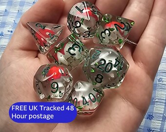 Feywild Forage | Clear DnD Dice Set with Mini Mushrooms | 7pc RPG Dice | Cottagecore Dice for Dungeons and Dragons, Pathfinder, TTRPG Gift