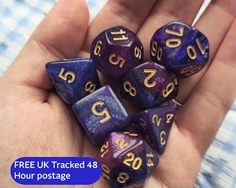 Juego de dados DnD Astral Bloom/Galaxia púrpura/7 dados acrílicos brillantes/Dados cósmicos para Dungeons and Dragons, regalo de TTRPG, dados Pathfinder