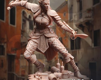 Hali Brookes| Air Genasi Elf Drow Rogue | 32mm / 28mm / 75mm | Ideal for Tabletop RPGs | Dungeons and Dragons - Dm Stash