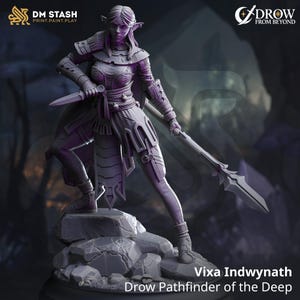 Vixa Indwynath | Female Drow Dark Elf Paladin Fighter | 32mm / 28mm / 75mm | Ideal for Tabletop RPGs | Dungeons and Dragons - Dm Stash