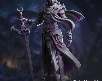 Ilnia Vasrith / Paladín Elfa Oscura Drow Femenina / 32 mm / 28 mm / 75 mm / Ideal para juegos de rol de mesa / Dungeons and Dragons - DM Stash