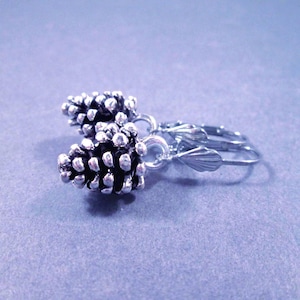 Pine Cone Earrings, Antiqued Silver Dangle Earrings, FREE Shipping