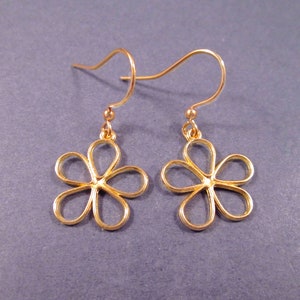Mod Flower Earrings, Open Style, Gold Dangle Earrings, FREE Shipping image 1