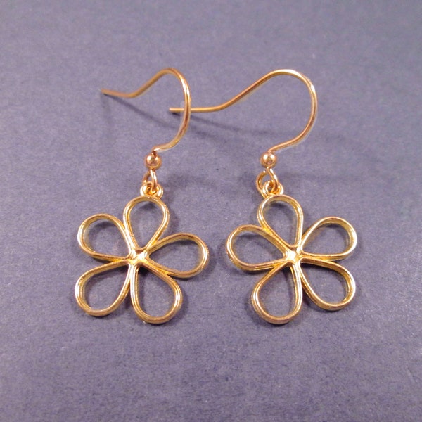 Mod Flower Earrings, Open Style, Gold Dangle Earrings, FREE Shipping