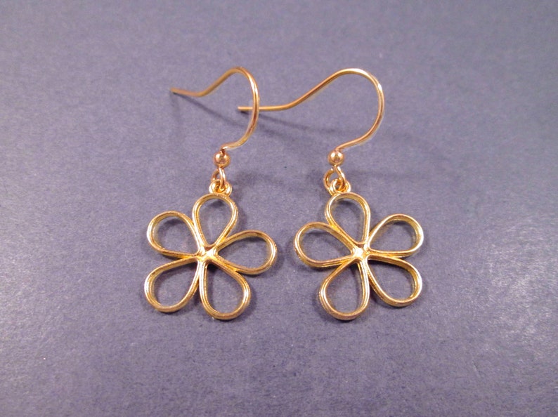 Mod Flower Earrings, Open Style, Gold Dangle Earrings, FREE Shipping image 1