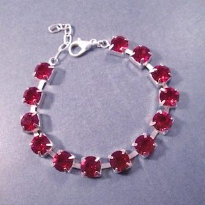 Garnet Red Rhinestone Bracelet, Glass Rhinestone and Silver Beaded Bracelet, FREE Shipping