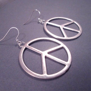 Larger Size PEACE Sign Earrings, Silver Dangle Earrings, FREE Shipping image 2