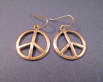 PEACE Sign Earrings, Gold Dangle Earrings, FREE Shipping