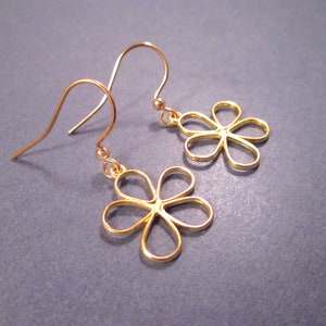 Mod Flower Earrings, Open Style, Gold Dangle Earrings, FREE Shipping image 2