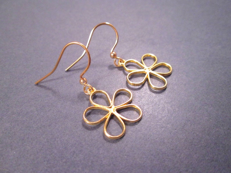 Mod Flower Earrings, Open Style, Gold Dangle Earrings, FREE Shipping image 2